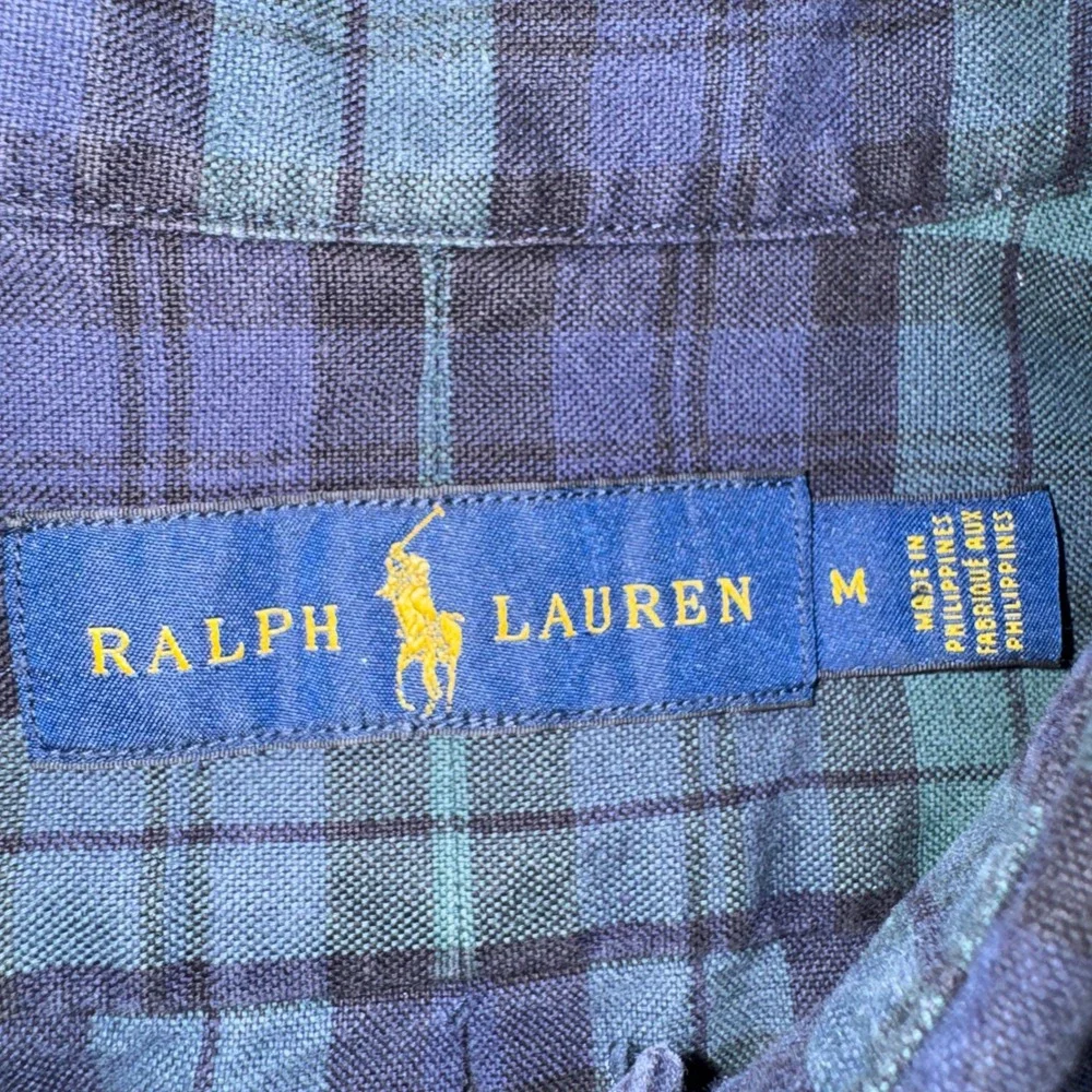 Ralph Lauren Mens Plaid Button Down Dress Shirt Green Blue Long Sleeve Pony Med